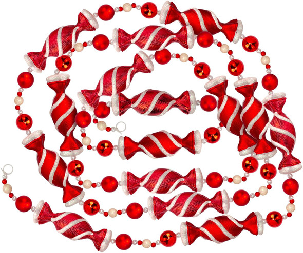 9 Foot Red & White Candy Peppermint Bead Christmas Garland Large Shatterproof Glitter Beaded Christmas Tree Garland for Retro Vintage Candy Trees Garland Christmas Decorations for Indoor Use
